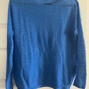 360 Cashmere Blue Crew Neck Sweater with Open Weave